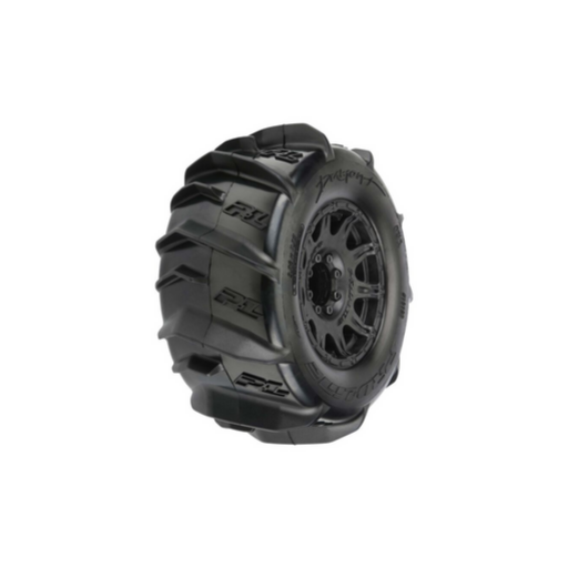 1/8 Dumont F/R 3.8″ MT Tires Mounted 17mm Black Raid