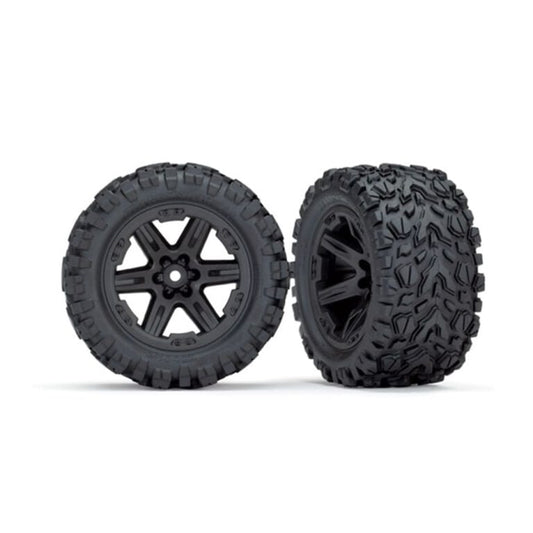 Traxxas Tires & wheels, assembled, glued (2.8″) (RXT black wheels, Talon Extreme tires, foam inserts) (2WD electric rear) (2) (TSM rated)