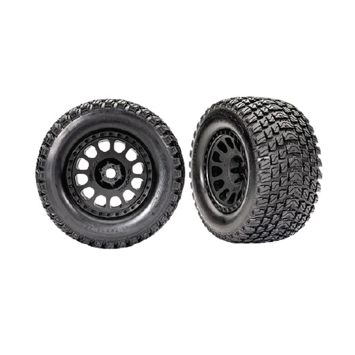 Traxxas Tires & wheels, assembled, glued (XRT Race black wheels, Gravix tires, foam inserts) (left & right)