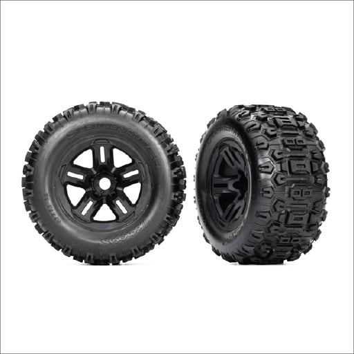 Traxxas Tires & wheels, assembled, glued (3.8″ black wheels, Sledgehammer® tires, foam inserts) (2)