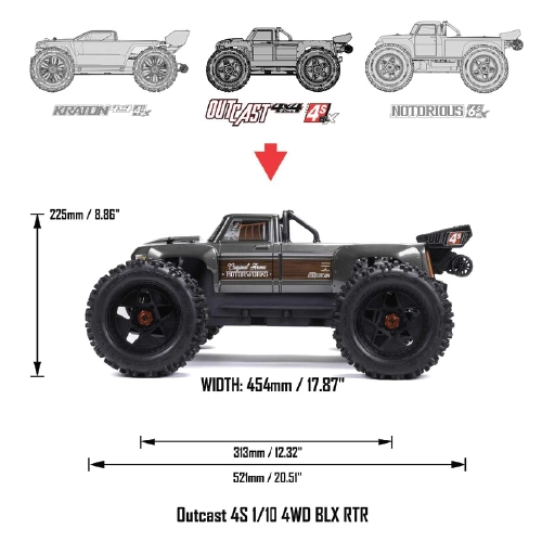 ARRMA 1/10 OUTCAST 4X4 4S V2 BLX Stunt Truck RTR (Red)