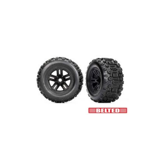 Tires & wheels, assembled, glued (3.8″ black wheels, belted Sledgehammer® tires, foam inserts) (2)