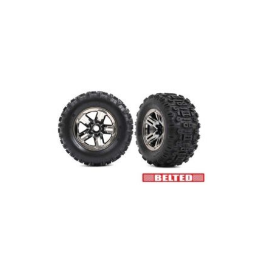 Tires & wheels, assembled, glued (3.8″ black chrome wheels, belted Sledgehammer® tires, foam inserts)