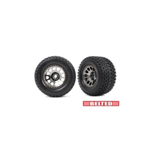 Tires & wheels, assembled, glued (XRT® Race black chrome wheels, Gravix® belted tires, dual profile (4.3″ outer, 5.7″ inner) foam inserts) (left & right)