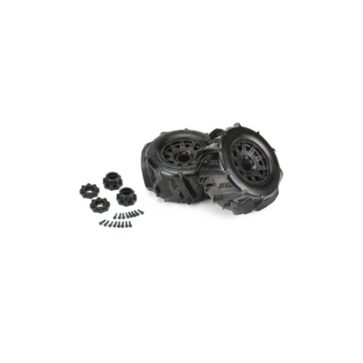 1/8 Dumont F/R 3.8″ MT Tires Mounted 17mm Black Raid
