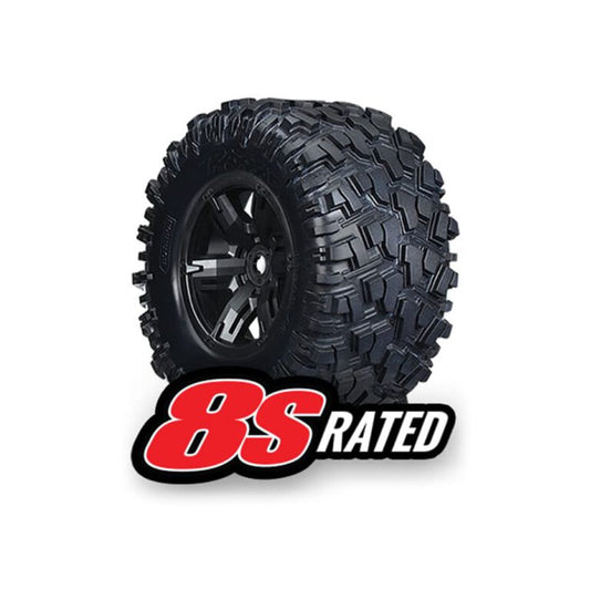 Traxxas Tires & wheels, assembled, glued (X-Maxx® black wheels, Maxx® AT tires, foam inserts) (left & right) (2)