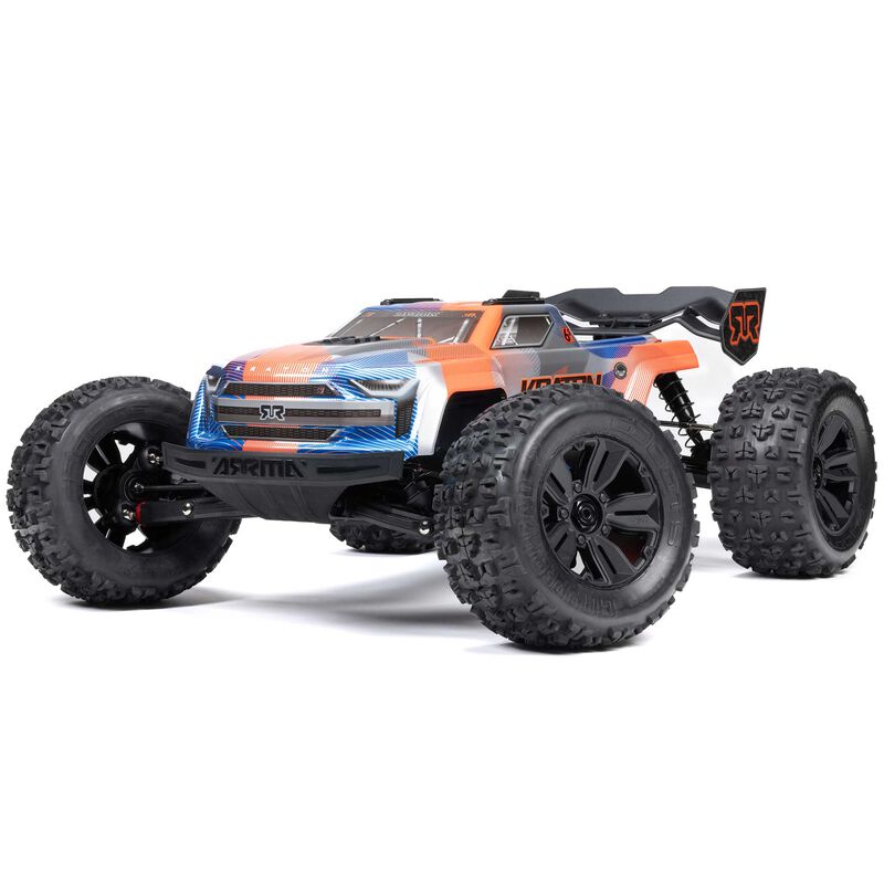 شاحنة وحش سريعة بدون فرشاة KRATON 6S V6 4X4 BLX مقاس 1/8 RTR، أزرق/برتقالي