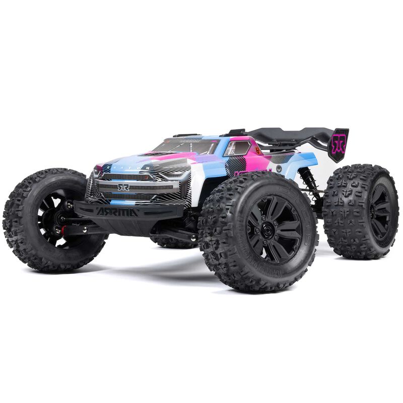 شاحنة وحش سريعة بدون فرشاة KRATON 6S V6 4X4 BLX مقاس 1/8 RTR، أزرق/وردي