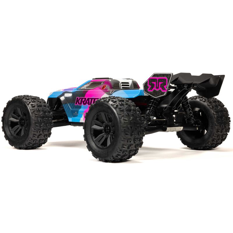 شاحنة وحش سريعة بدون فرشاة KRATON 6S V6 4X4 BLX مقاس 1/8 RTR، أزرق/وردي