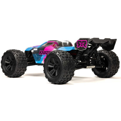 شاحنة وحش سريعة بدون فرشاة KRATON 6S V6 4X4 BLX مقاس 1/8 RTR، أزرق/وردي