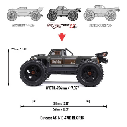 ARRMA 1/10 OUTCAST 4X4 4S V2 BLX Stunt Truck RTR (Red)